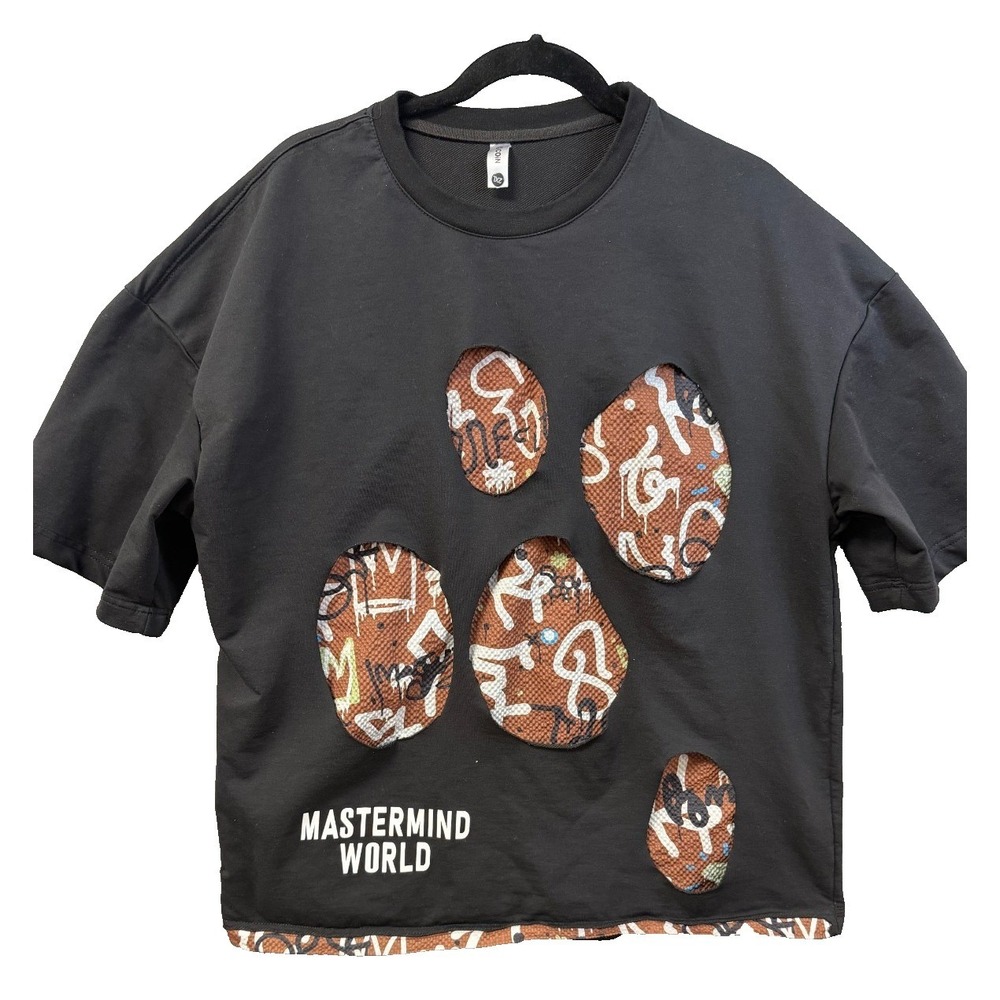 Mastermind World Black Cut Out Graffiti Logo Sweatshirt Mens 2XL Short‎ Sleeve